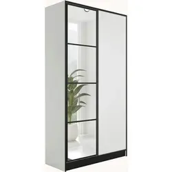 Kier Furniture Kleiderschrank Weiß, 105x205 cm - Kleiderschrank aus Holzwerkstoff mit elegantem 'Push To Open'-System für grifffreie Bedienung. Ideal für platzsparende Flure, ausgestattet mit Spiegeln und Stauraum.