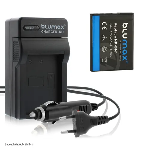 1x Akku + Lader für Sony NP-BN1 DSC-WX150, DSC-WX200, DSC-WX220 600 mAh