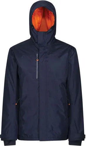 Regatta Professional TRA210 Herren Jacke - Beheizbare Thermogen Powercell 5000 - Navy/Magma Orange - Größe 3XL - Wasserdichte Herrenjacke mit innovativem Heizsystem für optimalen Komfort. 3 Temperaturstufen, ideal für kalte Tage. Praktische Taschen und verstellbare Kapuze sorgen für zusätzlichen Schutz.