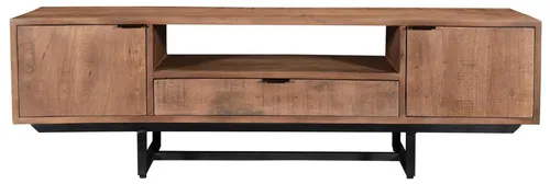 Livingfurn - TV-Möbel Valdez 150 cm aus Mangoholz - Stilvolles Lowboard im modernen Industriedesign aus Mangoholz und Stahl. Bietet praktischen Stauraum hinter 2 Türen und 1 Schublade. Perfekt für ein elegantes Wohnzimmer.
