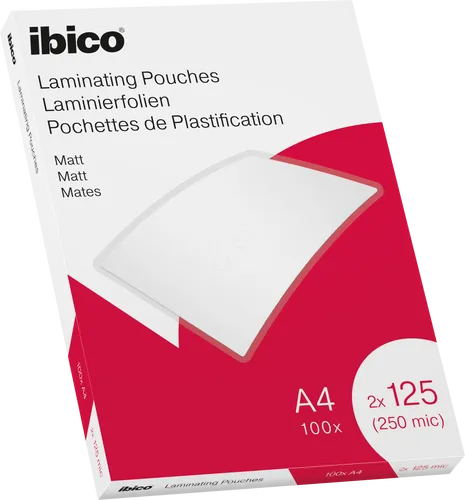 Ibico Laminiertasche A4, 0,125 mm, farblos, matt - 100 Stück - Folien für professionelles Laminieren, robust und matt für eine elegante Präsentation, ideal für Dokumente und Fotos.