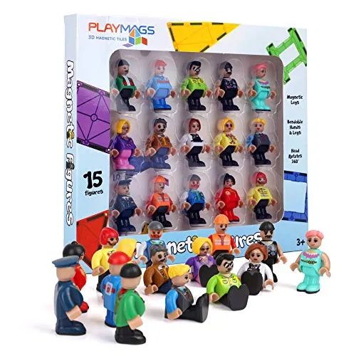 Playmags Magnetfiguren-Gemeinschaftsfiguren-Set mit 15 Teilen – 2 Zoll große Magnetfiguren – Magnetplättchen zum Spielen – Mint-Spielzeug für Kinder – Magnetplättchen-Erweiterungspaket