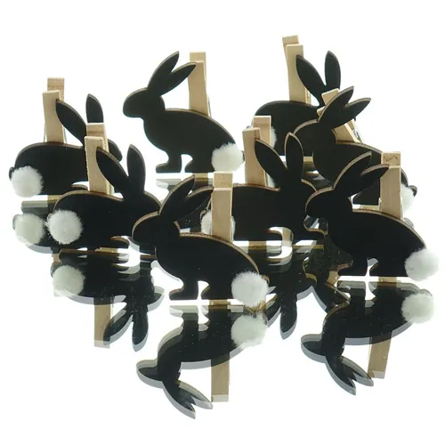 Kaemingk Oster-Deko Osterhasen-Klammern Schwarz aus Holz - 8-er Pack