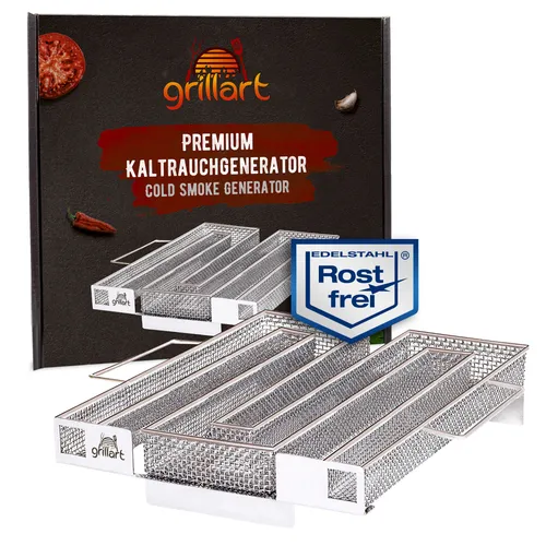 grillart® Premium Sparbrand Kaltrauchgenerator – Edelstahl Räucherschnecke für alle Grilltypen - Vielseitiges Grillzubehör für Kalträuchern von Fleisch, Fisch, Käse und Gemüse. Hergestellt aus 100% Edelstahl, sorgt für bis zu 20 Stunden Rauchentwicklung – ideal für unvergessliche Grillmomente.