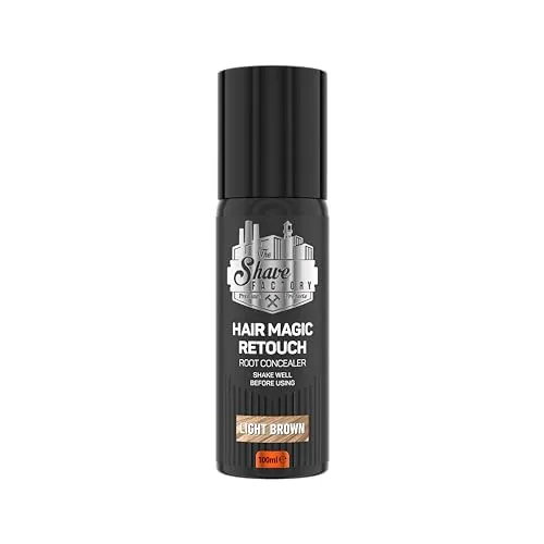 THE SHAVE FACTORY Magic Retouch Spray – Hellbraun 100ml – Sofortige Ansatzkaschierung bei Grauen Haaren und Nachwuchs – Natürlich Aussehende Farbe – Kein Rückstand, Langanhaltend, Schnell Trocknend