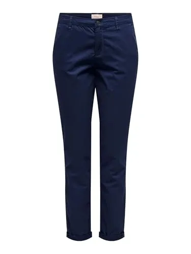 Chinohose ONLPARIS REG CHINO PANT - Damen Chinohose in Navy Blazer, schmal geschnitten, ideal für vielseitige Outfits von lässig bis elegant. Pflegeleicht und aus widerstandsfähigem Webstoff.