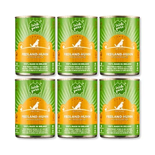 Irish Pure Premium Nassfutter für Hunde | 6x 390g | Getreidefrei mit irischem Huhn - 🐕 HOCHWERTIGES NASSFUTTER: Mit 100% irischem Hühnerfleisch, ergänzt durch Gemüse und Kelp-Alge, bietet es puren Geschmack und ist ideal für sensible Hunde. Für alle Rassen geeignet.