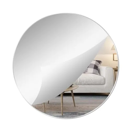 QEEYON 30 cm Selbstklebender Glasspiegel, Runder Glas Spiegel, Großer Wandspiegel Runder Spiegel 2mm Dekorativer HD Wandspiegel Schminkspiegel für Badzimmer, Ankleidezimmer, Wohnzimmer