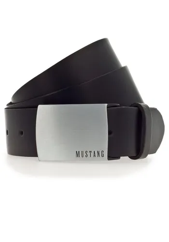 MUSTANG Koppelgürtel aus Rindleder mit Pull-Up Effekt - Hochwertiger Ledergürtel in schwarz, 4 cm breit, mit stylischem Logo auf der Koppelschließe – ideal für einen modischen Look.