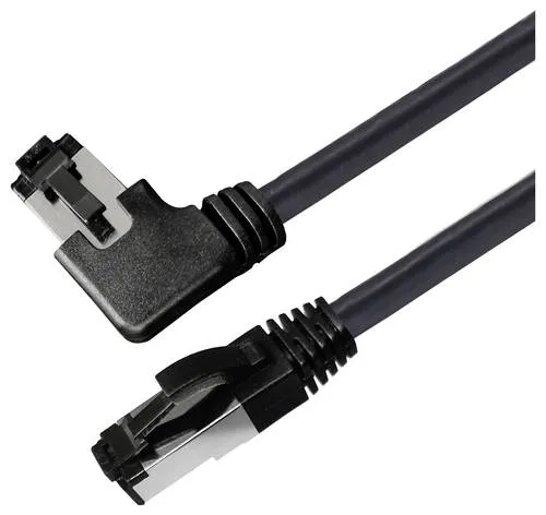 Maxtrack TI51-1,5L RJ45 Netzwerkkabel, Patchkabel CAT 8.1 S/FTP 1.50m Schwarz 90° nach rechts gewinkelt, Einzelschirm 1St.