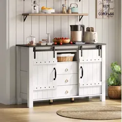 Anrichte Mdf Weiß 120x40x80 Cm Mit 2 Schiebetüren, 3 Schubladen Und Viel Stauraum