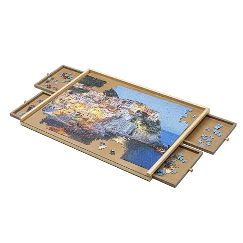 Bambelaa! Puzzletisch 1000 Teile mit 4 Schubladen Puzzlebrett mit Auszügen Tragbarer Puzzle Tisch für Erwachsene Puzzel Board Puzzleunterlage Puzzleboard Puzzlematte Aufbewahrung Holz ca. 76x57x4,5 cm