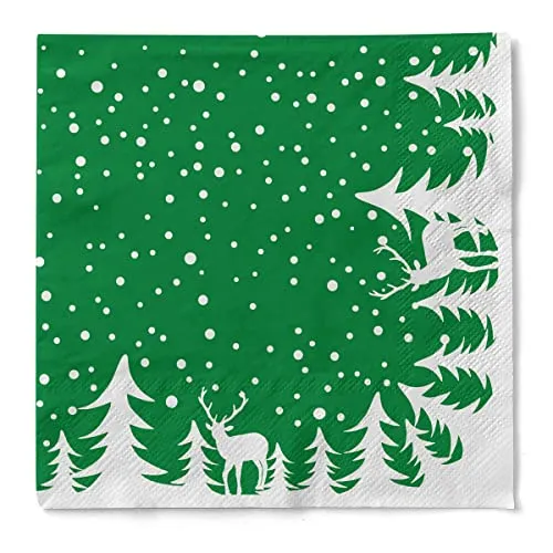 Sovie HORECA Serviette Marvin (Grün) aus Tissue 3-lagig, 33 x 33cm, Einweg Weihnachtsserviette winterlich, ideal für Advents- & Weihnachtsfeiern, 100 Stück