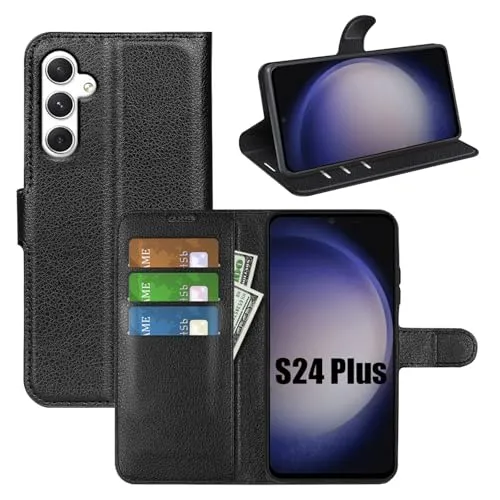 betterfon Handyhülle Kompatibel mit Samsung Galaxy S24+ | Premium Qualität TPU Klapphülle für Galaxy S24+ mit Kartenfächern | Magnetverschluss Handyhülle | Schwarz