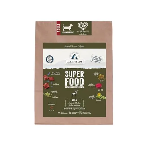 Lakefields SUPERFOOD | Premium Hundefutter trocken | 61% Wild | 1kg | Getreidefreies Trockenfutter für kleine Hunde | Mit Distelöl, Heidelbeeren & Roter Beete | Von Tierärzten entwickelt