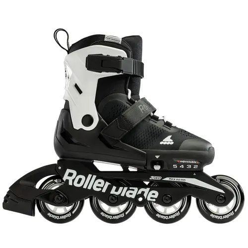 Rollerblade Inline Skates Microblade – Verstellbare Kinder Skates in Schwarz/Weiß - Skates für Kinder, verstellbar in 4 Größen, ideal für Anfänger. Mit einfachem Push-Button System für schnelles Anpassen und optimalen Halt.