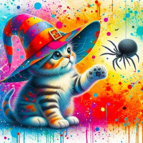 Picmondoo Diamond Painting – 30x30 cm, Mit quadratischen Harzsteinen, AB-Steinen, Strassfarben & Metallicfarben – DIY-Kunstwerk für Erwachsene & Kinder (Kitty Cat die Zauberkatze)