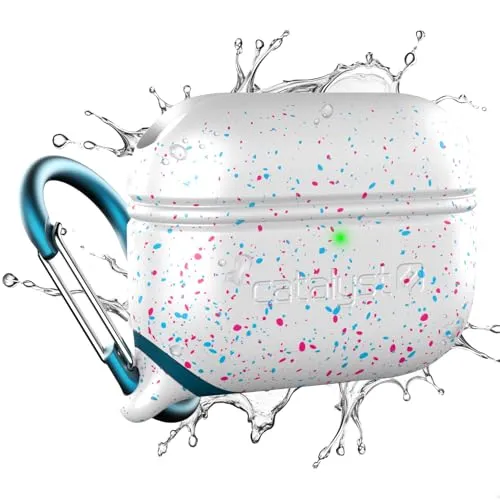 Catalyst Wasserdichtes Special Edition Case für AirPods Pro (1. und 2. Generation), kompatibel mit kabellosem Laden, einteiliges Design, hoher Fallschutz, mit Karabiner, Soft-Touch – Funfetti