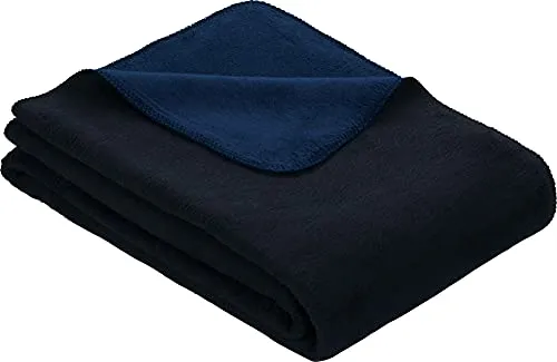 Erwin Müller Wohndecke Matera, Wolldecke blau/Marine Größe 150x200 cm - weich, temparaturausgleichend, atmungsaktiv, hautfreundlich