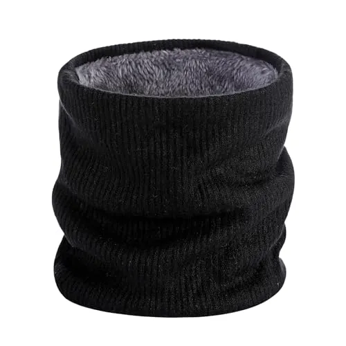 RIBSUQA Fleece Halswärmer Winddicht, Verdickte Fleece Futter Winterkreisschal für Outdoor Sport, Winddichte Herre Schal, Thermo Schlauchschal für Herren Damen (Schwarz)