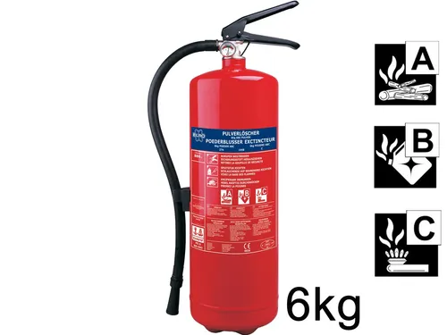 Pulverfeuerlöscher 6kg von ELRO - Feuerlöscher für Brandklassen A, B und C, ideal für den Heimbedarf, mit 6 kg Löschpulver für effektiven Brandschutz.