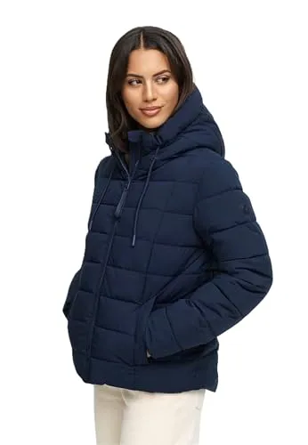 MARIKOO Damen Winterjacke (XS-XXL) - gesteppt, mit Kapuze, hochschließender Kragen - N098 - Navy Größe L - Gr.L