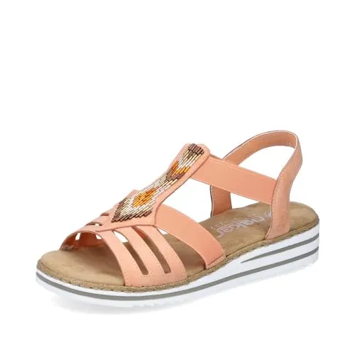 Rieker Damen Riemchensandalen V0651 - Bequeme Sommerschuhe in Orange - Wanderschuhe: Bequeme Riemchensandalen mit flachem Absatz, ideal für warme Tage und Strandbesuche. Aus Kunstleder mit weicher Decksohle für optimalen Tragekomfort.