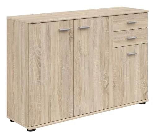 BLACK RED WHITE® Kommode Noeda | Modernes Sideboard mit viel Stauraum | 35 x 106 x 75 cm | Aufbewahrungsschrank für Wohnzimmer, Schlafzimmer, Büro | Eiche