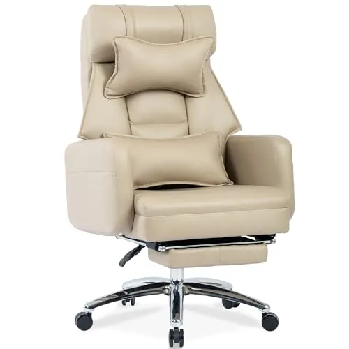 SEEDWAVE Ergonomischer XXL Chefsessel, 155° verstellbar mit Fußstütze, Kopfstütze & Lendenstütze, Metallfuß, 230kg Tragkraft, S-förmige Feder + Dicker Komfortschaum