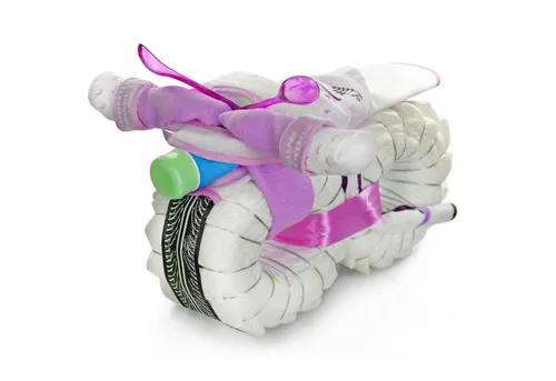 dubistda-WINDELTORTEN Windeltorte Motorrad ROCKSTAR 45-tlg - Baby-Sets: Handgefertigtes Windelmotorrad ROCKSTAR mit umfangreicher Ausstattung aus 35 Premium Protection Windeln, ideal als Geschenk zur Geburt für kleine Rockstar-Fans.
