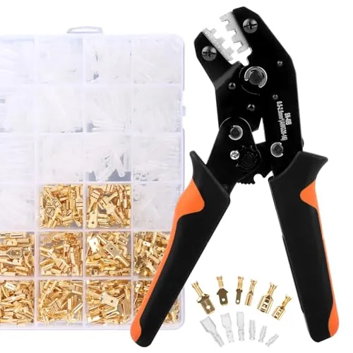 VFANDV Crimpzange Set, 0.5-2.5mm² Krimpzange mit 300 Stück Flachstecker Kabelverbinder, Flachstecker Kabelschuhe Set & 3 Größen Klemmen Elektro Crimpzange