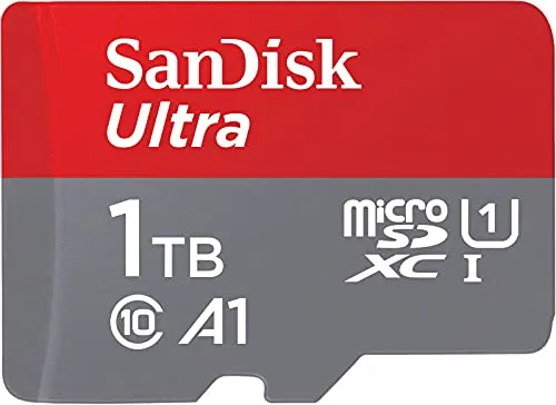 SanDisk Ultra 1TB microSDXC Speicherkarte mit A1 App Performance - Speicherkarten für Android-Smartphones, Tablets und MIL-Kameras. Genießen Sie blitzschnelle Übertragungen mit bis zu 120 MB/s und flüssige App-Leistung dank A1.