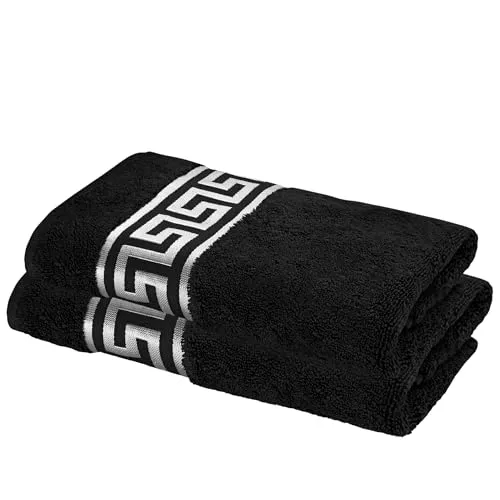 Belle Arti Mäander Löwe Luxus Handtücher Schwarz Silber – 100% Baumwolle, Öko-Tex, saugstark & weich – Ideal für Bad, Sauna & Sport (2er Set - 70 x 140 cm)