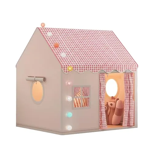 Spielzelt für Mädchen rosa mit LED-Lichterkette & Regenbogen-Spielzeugfrosch – kinderzelt Indoor, spielzelt Kinder Indoor, Zelt kinderzimmer 3–7 Jahre, Pop Up kinderzelt draußen mit Tragetasche