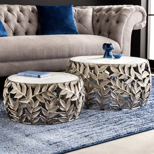 riess-ambiente Couchtisch ABSTRACT LEAF Ø70cm - Set aus 2 Tischen - Couchtische in modernem Blatt-Design aus pflegeleichtem Marmor und Metall, ideal für stilvolle Wohnzimmer und entspannte Atmosphäre.
