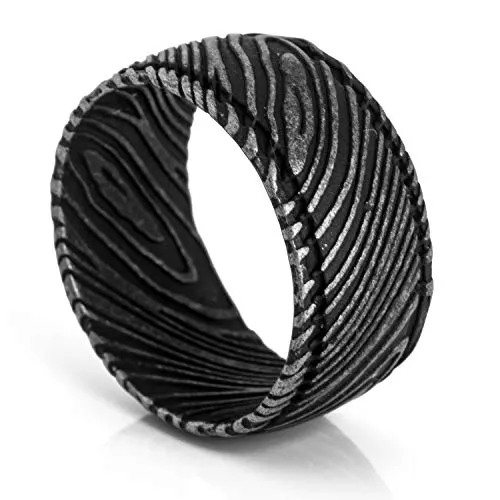 Akitsune Orbis Ring | Damaskus Stahl Ring Frauen Herren Edelstahl Damaszener - Antik-Silber - US 10