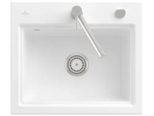 Villeroy & Boch Subway Style 60 S Weiß (alpin) - Keramikspüle mit Excenterbetätigung - Sanitäranlagen & Zubehör - Hochwertige Einbauspüle in glänzendem Weiß Alpin, ideal für Unterschränke ab 60 cm, inklusive praktischem Abtropfgitter.