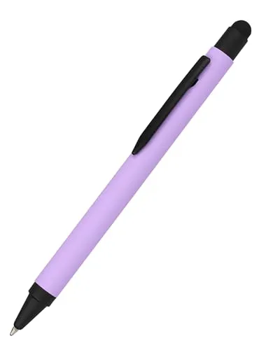 𝗢𝗡𝗟𝗜𝗡𝗘 Kugelschreiber Alu Stylus Lila, Druckkugelschreiber aus Aluminium, auswechselbare Großraum-Mine, Schreibfarbe blau, mit Softtouch Feeling, Stift mit Touchpen, 1 Stück