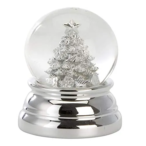 H.Bauer jun. Kleine versilberte Mini Glas Schnee-Kugel mit Tannenbaum Ø 5 cm - Chrismas Deko Schüttelkugel- Traumkugel für Winter & Weihnachten