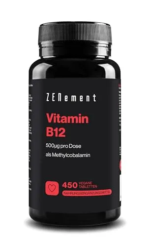 Vitamin B12 Vegan - 500µg Vitamin B12 als aktives Methylcobalamin pro Tagesdosis - 450 Tabletten für +14 Monate - Nahrungsergänzung gegen Müdigkeit und Erschöpfung - Unterstützung des Immunsystems