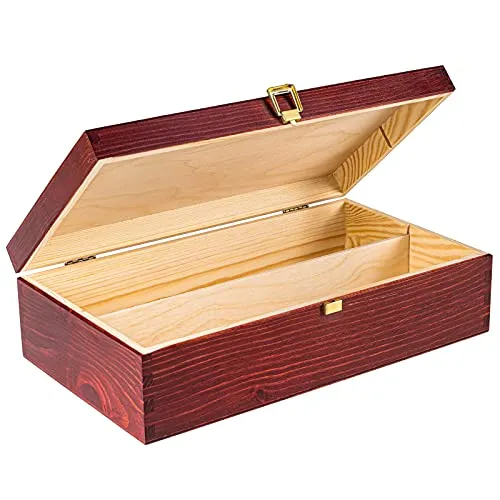 Creative Deco Rote Weinkiste Holzkiste - Dekorative Box für 2 Flaschen, ideal für Geschenke oder Dekoration. Aus hochwertigem Kiefernholz, perfekt für Decoupage und personalisierbar.