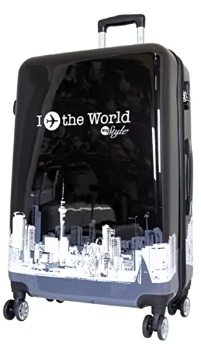 Warenhandel König Hartschalen-Trolley Fly the World XL - Koffer in Größe XL mit leichtem Polycarbonat-Material, Dehnfalte für zusätzliches Packvolumen und auffälligem Design – ideal für Reisen.