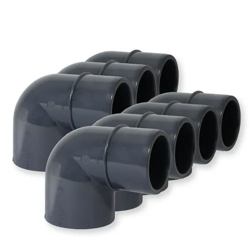 7er Set PVC-U Fitting Winkel 90° 50mm Muffe x 40/50mm Stutzen für Pool