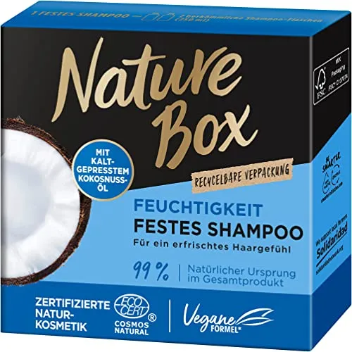 Nature Box Festes Shampoo Feuchtigkeit – Kokosnussöl für tiefenwirksame Haarpflege - Shampoos – Das feste Shampoo mit kaltgepresstem Kokosnuss-Öl spendet intensive Feuchtigkeit, schützt vor Austrocknung und ist in recycelbarer Verpackung erhältlich.