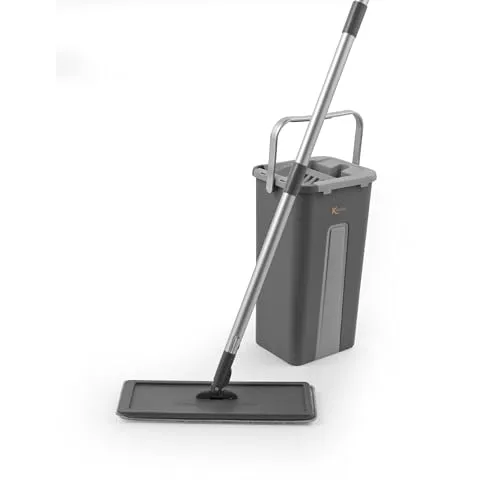 Kleeneze KL028145EU7 Wischmopp und Eimer-Set, Flacher Mikrofasermopp platzsparender Bodenwischer mit Schwenkkopf, Wringer mit Doppelfunktion/Schmutzschaber, kompakter Wischeimer, 100-Jubiläum-Edition
