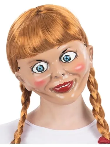 Smiffys Annabelle-Maske, Kunststoff Halloween - Offiziell lizenzierte Annabelle-Maske für Erwachsene, ideales Horror-Accessoire mit komfortabler Passform und wiederverwendbarem Design, perfekt für Halloween und Themenpartys.