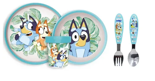 Bluey Bingo Kinder Geschirr-Set 5 tlg antirutsch Becher Besteck Teller Schüssel