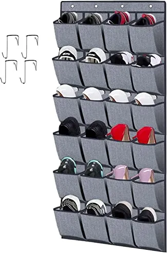homyfort Organizer über der Tür für Schuhe, schuh regal Ordnungssysteme Schuhaufbewahrung, hängender Schuh-Halter, mit 24 Taschen, 156x56cm, Grau Leinen, X3G12GP2