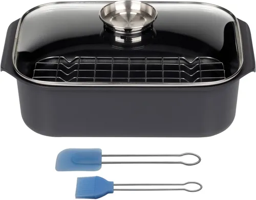 GSW Bräter Gourmet aus Aluminiumguss, für alle Herdarten - Bräter für alle Herdarten, inklusive Induktion. Mit antihaftbeschichteter Oberfläche und Aromaknopf für perfekten Geschmack. Spülmaschinengeeignet und hitzebeständig bis 240°C.