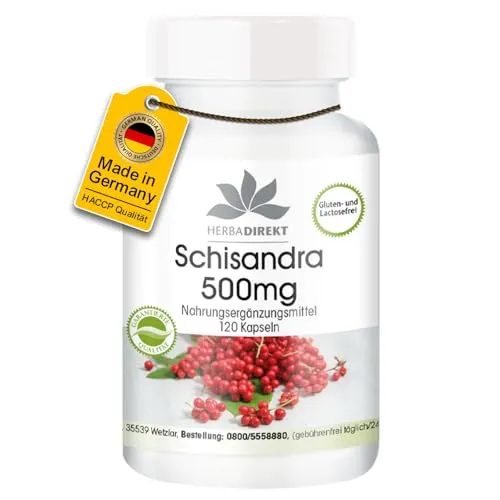 Schisandra Kapseln - 500mg - 120 Kapseln - Großpackung | HERBADIREKT by Warnke Vitalstoffe - Deutsche Apothekenqualität